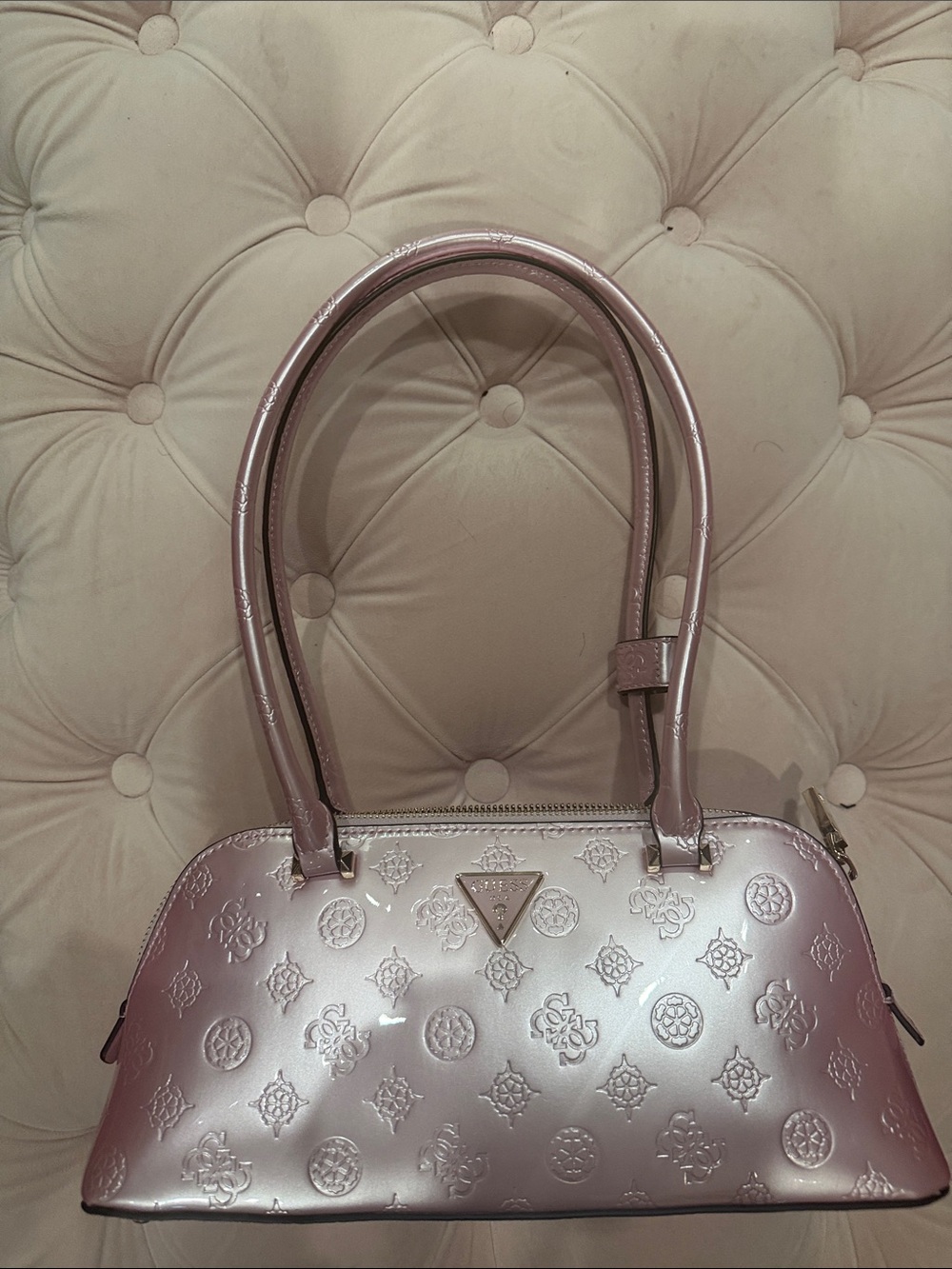 Pink Embossed Dome Satchel Handbag